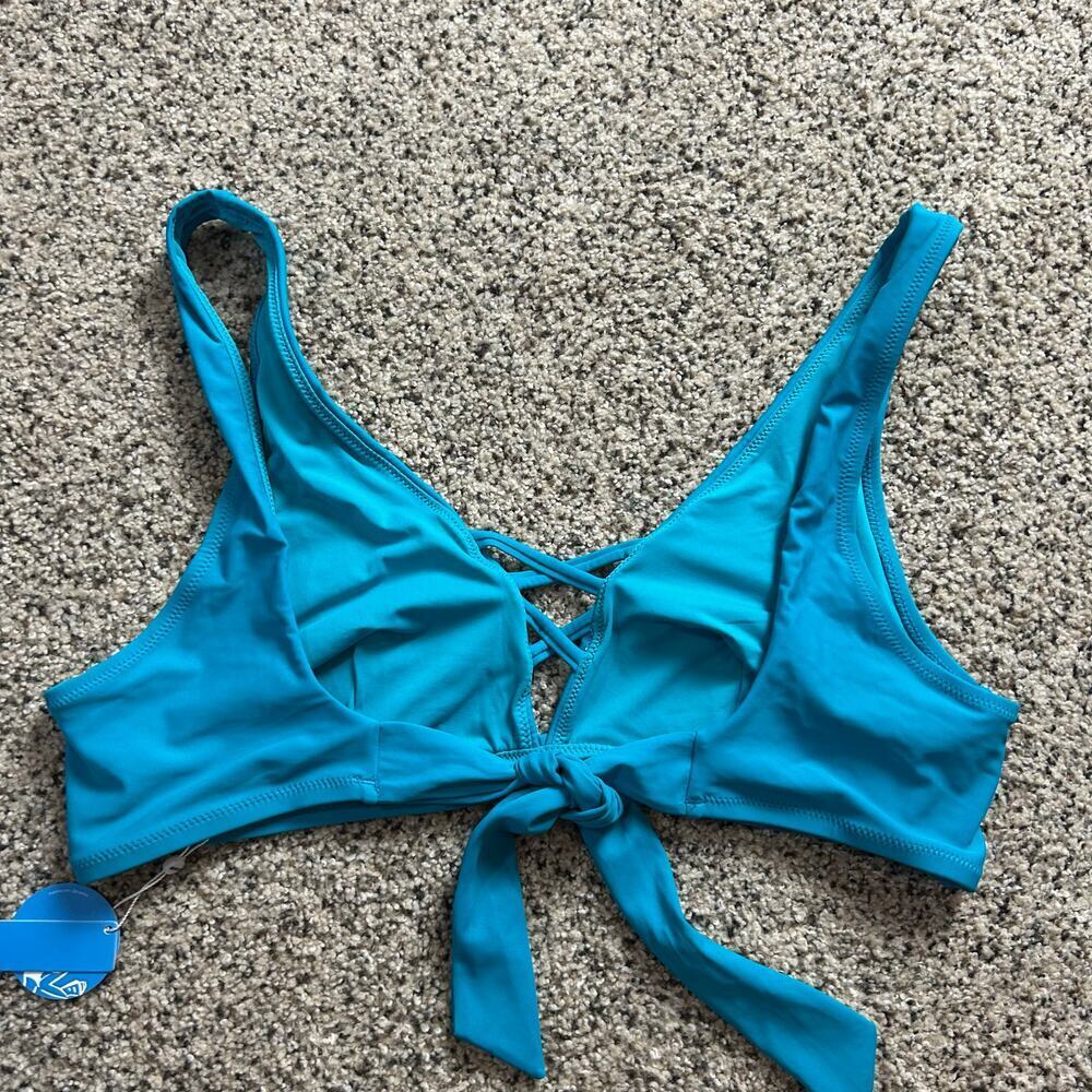 Cupshe Bikini Top Size 1X Teal Blue Tie Back NWT - Picture 3 of 7